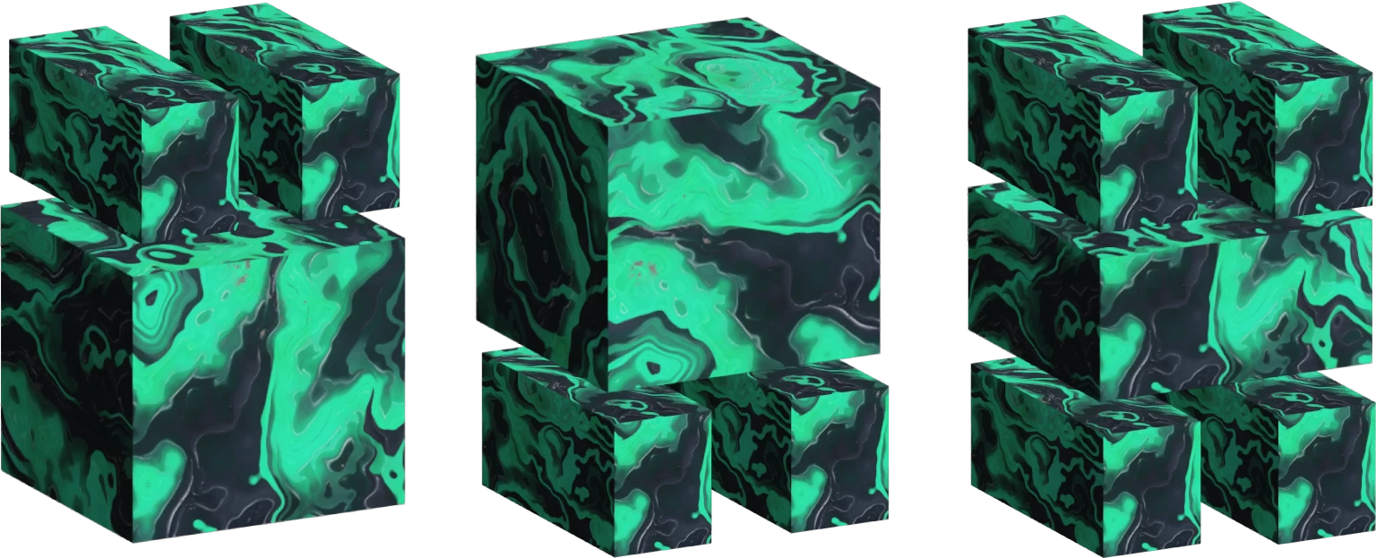 Cubos 3D en gradiente verde